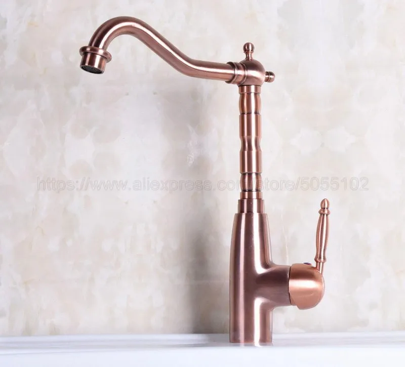 Antique Red Copper Single Handle Kitchen Tap Single Hole Handle Swivel 360 Degree Water Mixer Tap Mixer Tap znf129