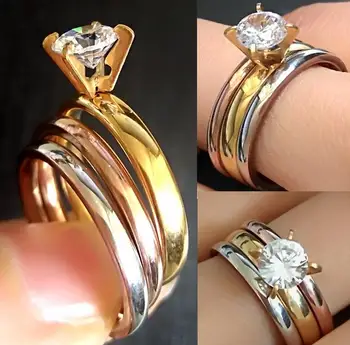 

20 Sets Luxury 3 in 1 Quality Crystal Zircon Elegant Rings Women SILVER GOLD ROSE-GOLD Stainless Steel CZ Rings