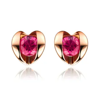 

Classic Design Cute And Beauty GVBORI 18K Rose Gold&Natural Ruby Earrings For Wedding Fine Jewelry Valentine