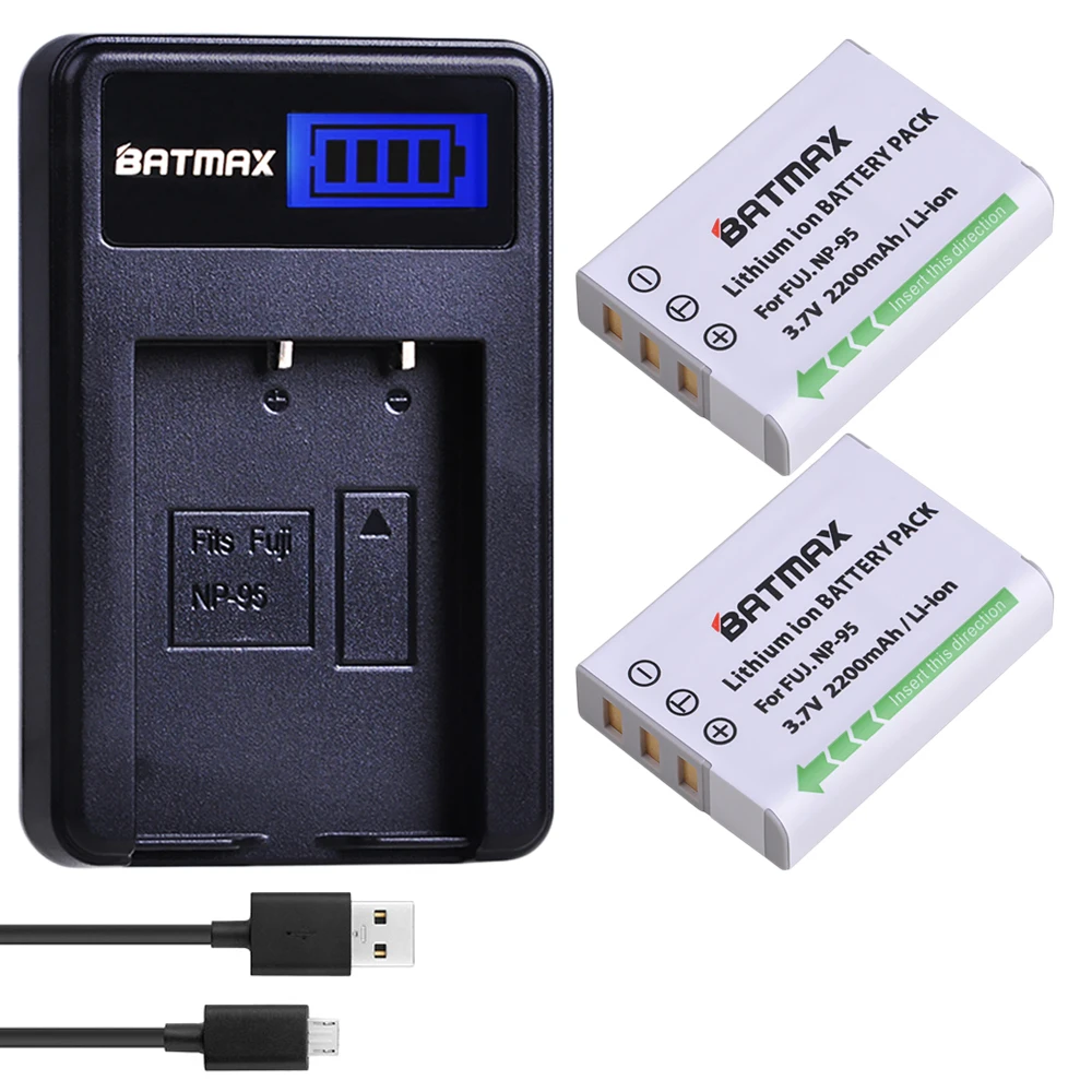 Batmax 2Pc 2200Mah Np-95 Np 95 Batteria + Caricatore Usb Lcd Per Fujifilm X30 X100 X100S X100T Xs1 Fujifilm Finepix F30 F31 3D