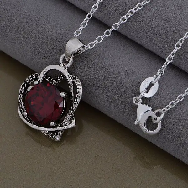 AN1000 популярное ожерелье из стерлингового серебра 925 пробы, модное ювелирное изделие из серебра 925 пробы, кулон с двумя сердечками, инкрустированный красный камень/hodaqfka bspakjwa