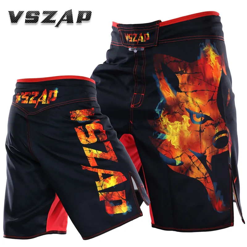 

VSZAP Fire Men's Muay Thai Boxing Shorts Printing MMA Shorts Fight Grappling Short Polyester Kick Gel Boxing Shorts MMA Boxe