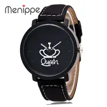 Fashion Brand King Queen Leather Strap Unisex Watches Men Quartz Women Dress Watch Sports Military Relojes Lover`s Wristwatch ulzzang leather strap watch women dress watch clock men mesh wire fashion casual watch unisex quartz wristwatch relogio relojes