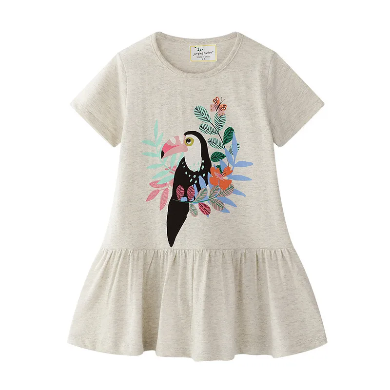 Jumping meter/платья с аппликацией динозавра для маленьких девочек; летняя одежда принцессы в полоску; хлопковые детские платья для девочек; Детские платья