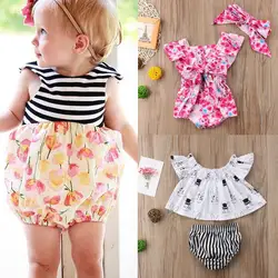 3 вида стилей новорожденных малышей Дети Детская одежда для маленьких девочек Комбинезон и футболка Топы + брюки/шорты/платье наряды одежда