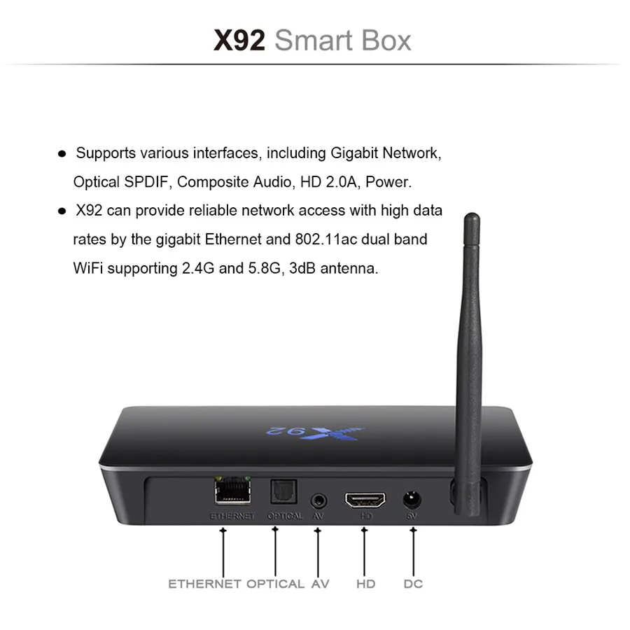 1 шт. X92 2 ГБ/16 ГБ 3 ГБ/16 ГБ Android 6,0 Smart tv Box Amlogic S912 Восьмиядерный процессор 16,1 полностью 5G Wifi 4K H.265 телеприставка