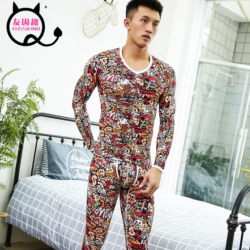 men's fashion printed cotton long johns pants warm trousers render underpants Man tight trousers of winter legging one set men's fashion printed cotton long johns pants warm trousers render underpants Man tight trousers of winter legging one set