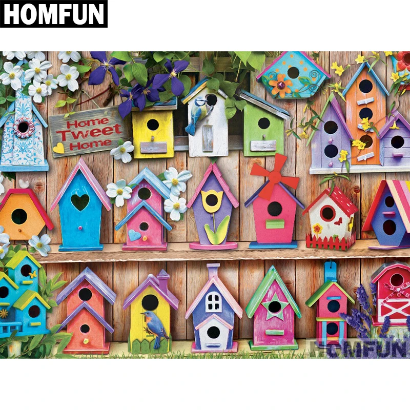 Набор для алмазной вышивки HOMFUN A01106 алмазная живопись домики птиц с полными