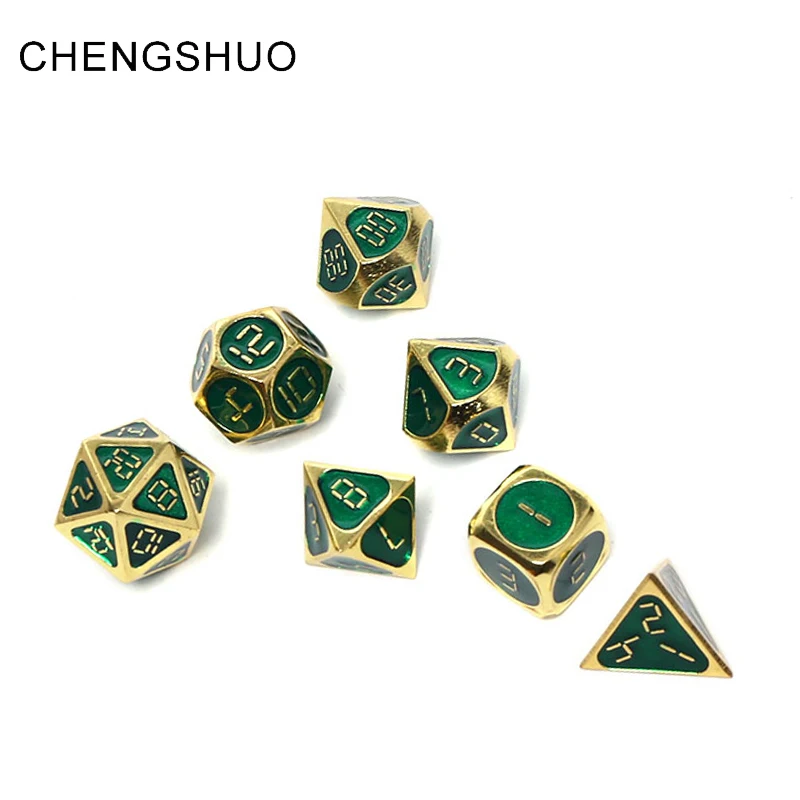 

Chengshuo rpg metal dice dnd polyhedral set dungeons and dragons d&d table game d20 12 10 6 Zinc alloy green digital dices dodas