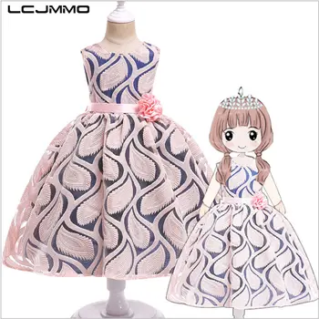 

LCJMMO Flower Lace Girls Dresses Wedding Party 2018 New Girls Birthday Pageant Princess Dress Kids Costume Children Clothes 2-8Y