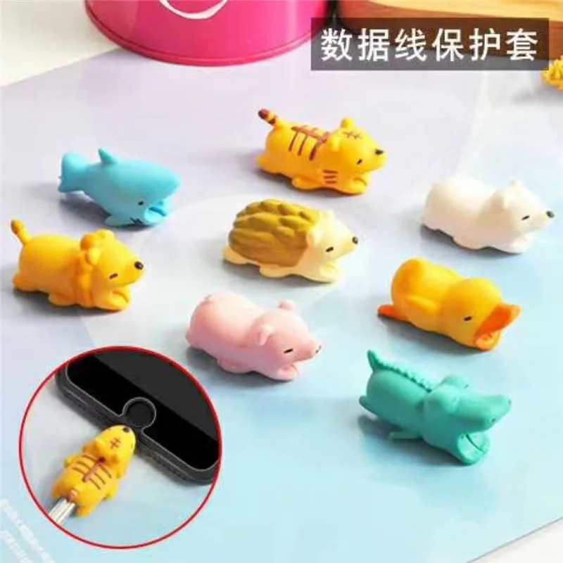 Cute Bite Cartoon Animal Cable Protector for iphone 5 6 7 8 p X Cord Protection Protective Cover USB Charging Cable Winder 10pcs