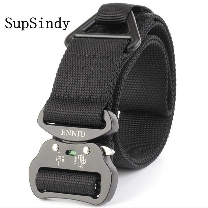 

SupSindy NEW Men Tactical belt Aluminum insert buckle Quick Release canvas belt for men Combat military nylon Training Army belt