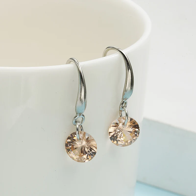 

Dropshipping Simple Design Minimalist Jewelry Korean Style Small Crystal Drop Earrings Mini Round Geometric Pendientes For Women