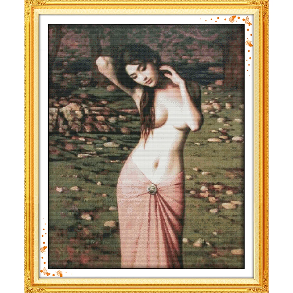 Joy Sunday Bath A woman sexy naked DMC Counted Chinese Cross Stitch Kits printed Cross-stitch set Embroidery Needlework | Дом и сад