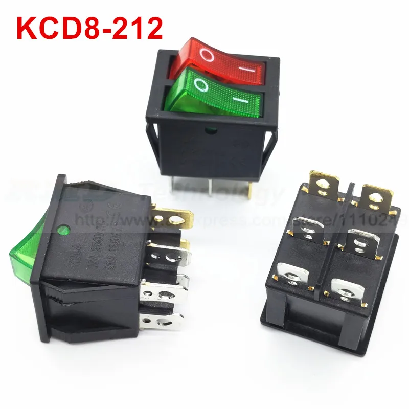 Us 3 57 5pcs Lot Delicate Rocker Switch Kcd8 Ac 250v 16a 6 Pin Red Green With Led On Off Two Way Switch I O Dpdt Snap In Mini Boat Pin Switch On Off
