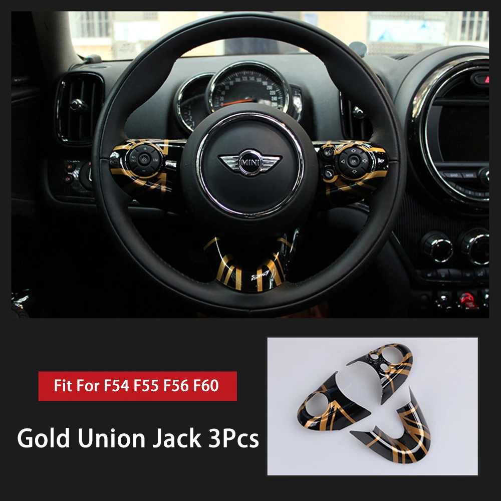 3 шт. чехол на руль автомобиля Юнион Джек наклейка чехол для Mini Cooper One F54 Clubman F55 F56 F60 стиль автомобиля земляк - Название цвета: Gold Union Jack