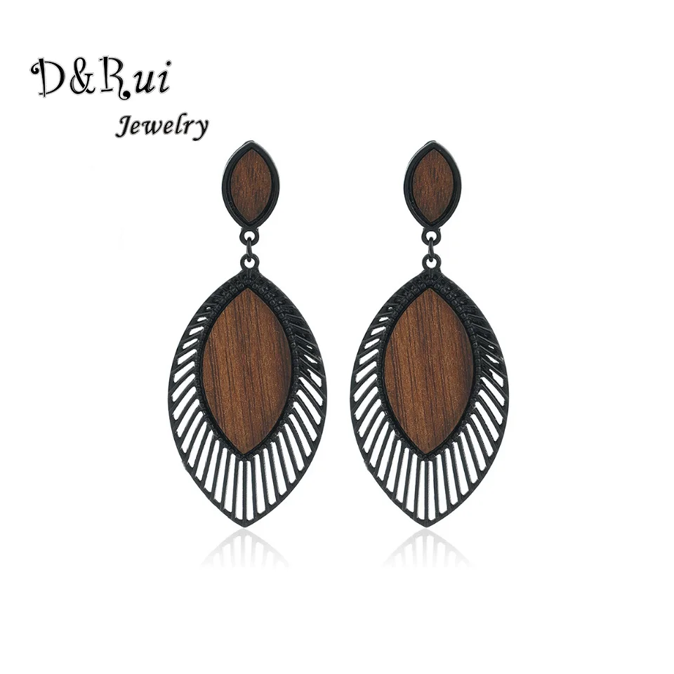 

Vintage Earrings For Women Black Long Alloy Earring 2019 New Fashion Geometric Natural Wood Statement Jewelry 2019 Brand Gifts