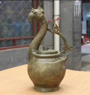

16"Chinese Dynasty Pure Bronze parrot ancient bird Zun Jar Flagon wine pot