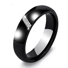  6mm Women Ceramic Rings Women Classic Black White Rings Smooth India Stone Crystal Jewelry Fashion Wedding Engagement Ring 2020 