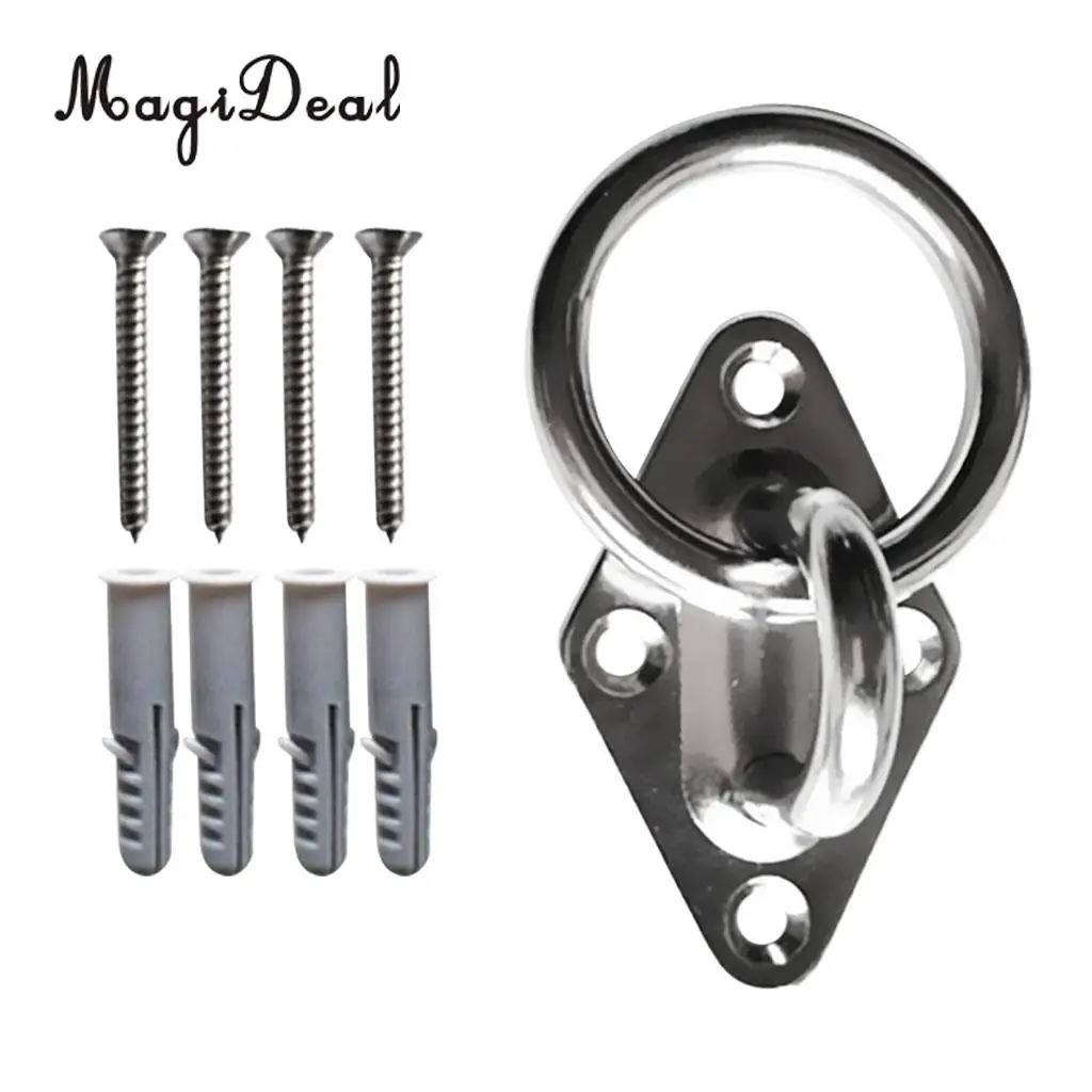 MagiDeal Heavy Duty 316 Stainless Steel Pad Eye Diamond Plate Boat Mooring Ring Rope/Chain Tie Up/Hook with Screws