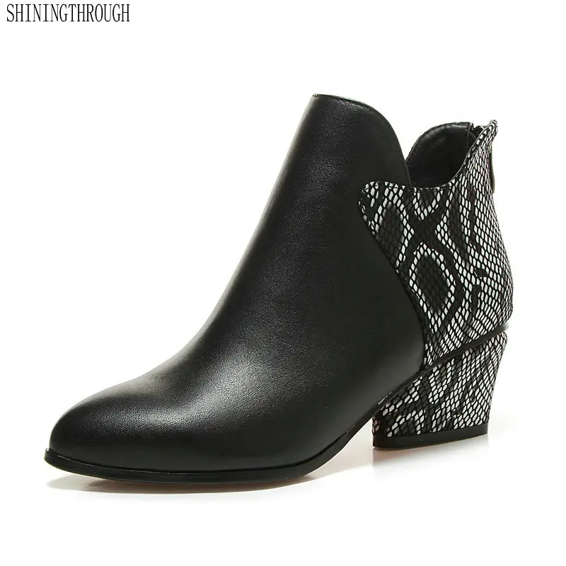 

Genuine leather print Women Ankle Boots Warm High Heels Ladies Shoes Woman Party Wedding Pumps Basic fashion Boots
