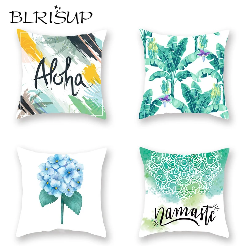 BLRISUP Green Plant Cushion Cover Flower Heart Lip Pattern Pillow Sofa Throw Case 45*45 Polyester | Дом и сад