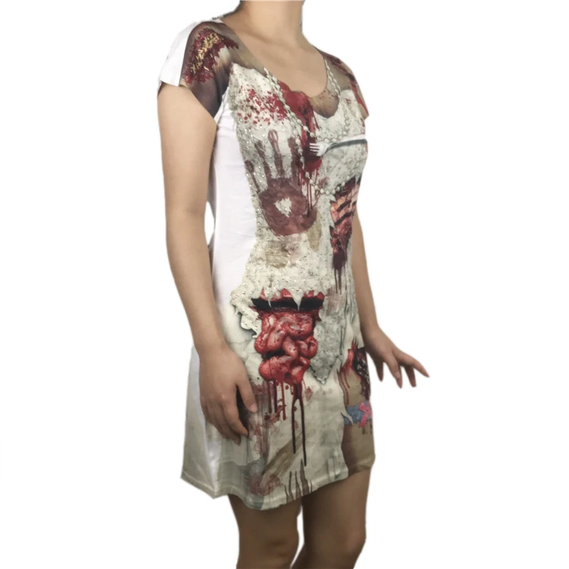 Страшный зомби невесты Хэллоуин костюм для женщин Уникальный ужас жизни Мертвых Зомби девушка костюмы немертвых Хэллоуин платье плюс размер
