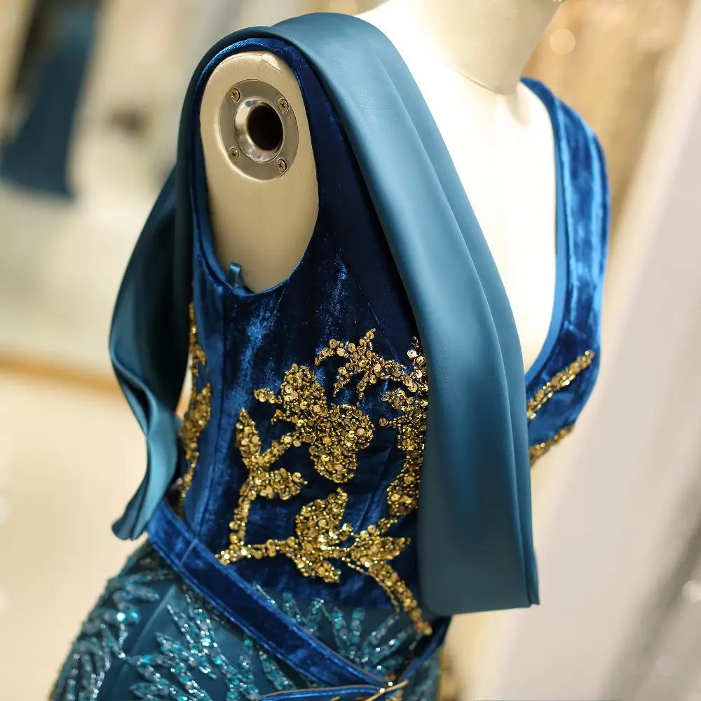 2018 Vintage blue Evening Dresses new design velour with 3d patterns Sleeveless prom dress Elegant Sashes Party Prom Gowns 2018 Vintage blue Evening Dresses new design velour with 3d patterns Sleeveless prom dress Elegant Sashes Party Prom Gowns