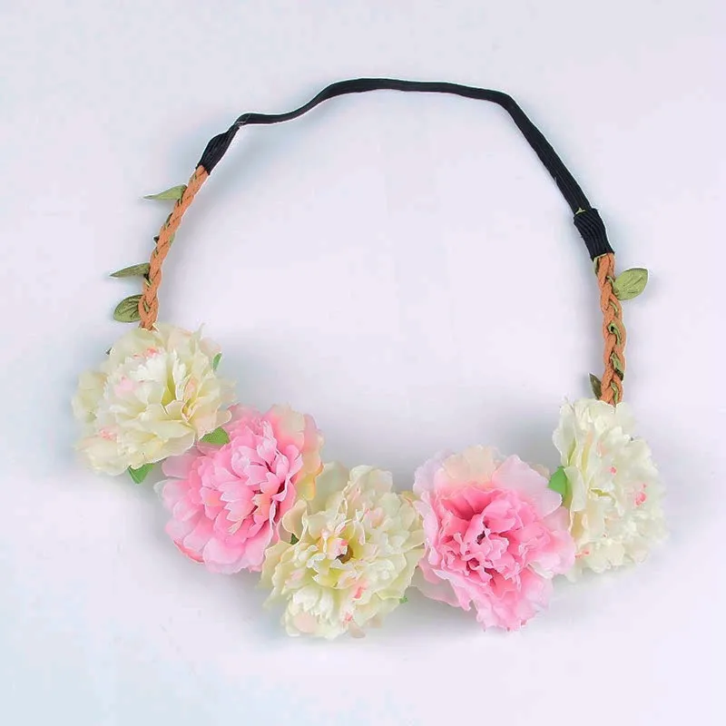 Silicone Anti-lost Chain Strap Adjustable 10pcs/lot Fashion Women Bohemia Beach Peony Flower Headband Scrunchy Hairband Wreath Flora Adjustable Headband Hair Accessories newborn socks for babies