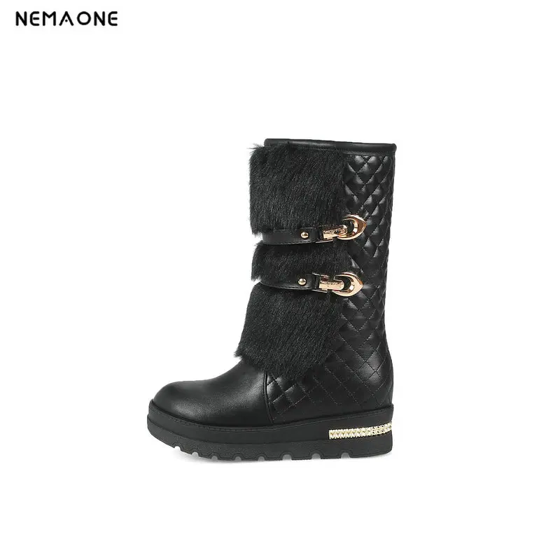 

NEMAONE New girl's flats platform ankle boots female warm snow boots winter women shoes large size 43 black white