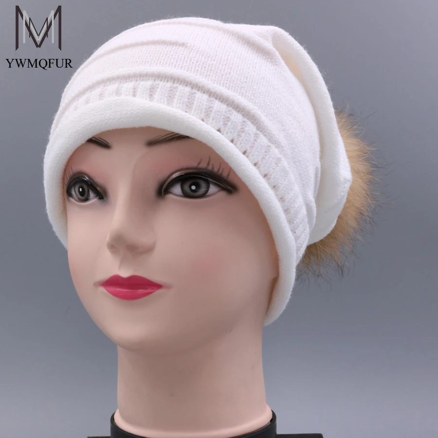 

YWMQFUR 2017 Hot Sale Real Practical Fur Hats During The Winter Hot Young woman Pom Fur Cap Fur Hat Pompom Beanies H75