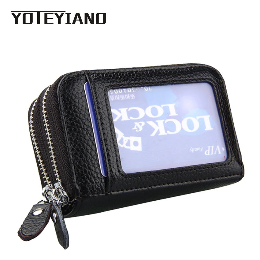 

YOTEYIANO Genuine Leather Card Holders Large Coin Purse Unisex Credit ID Card Case Photo Holder Zipper Wallet New Item