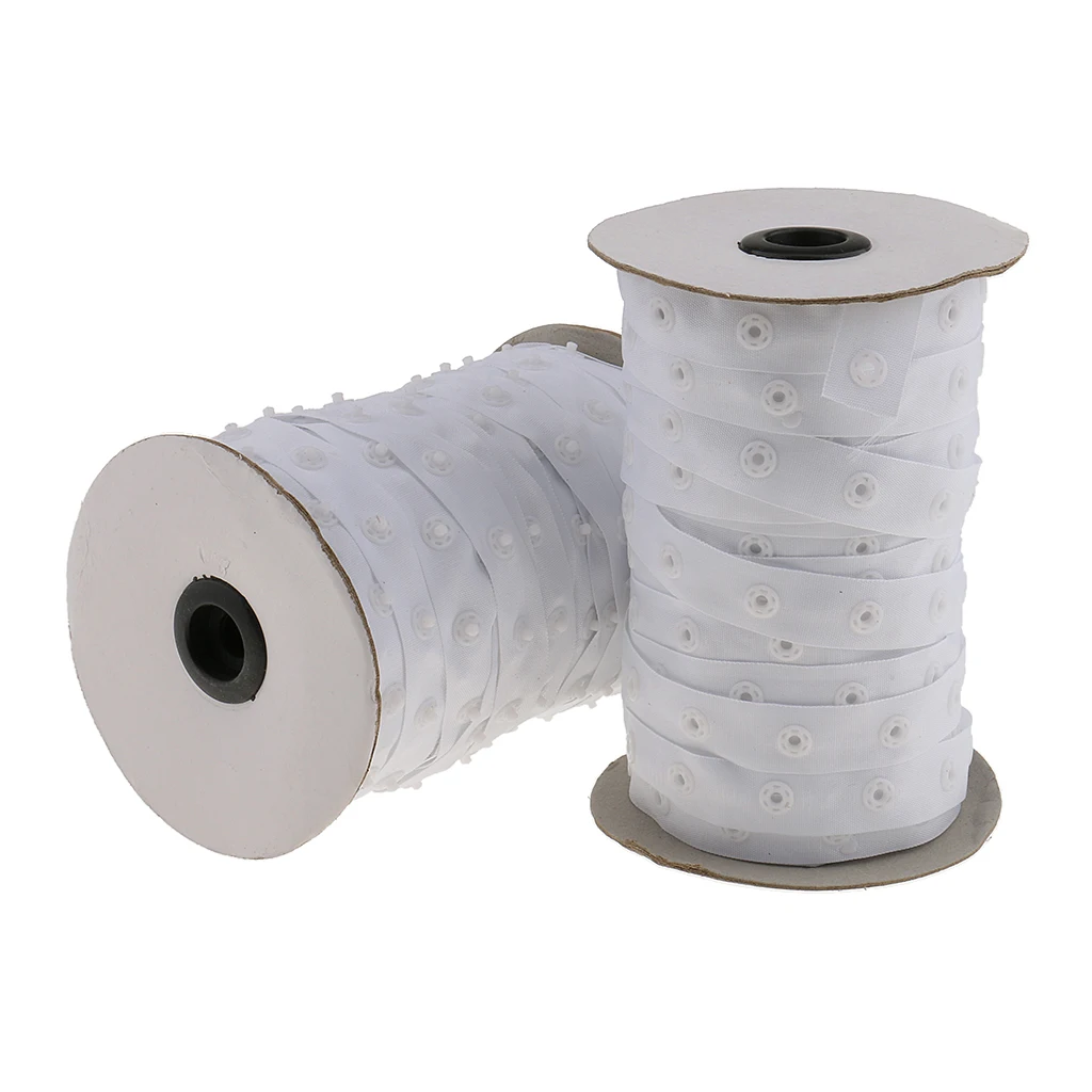 Phenovo 50 Yard White Resin Press Studs Snap Tape 8mm Buttons Fastening Tape Sewing for Duvet Covers Craft