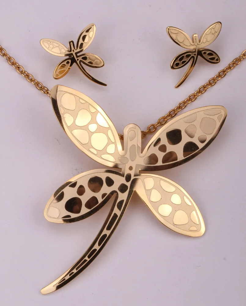 Dragonfly necklace earrings sets women stainless steel jewelry gifts