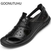 Новые стильные мужские сандалии повседневная кожаная обувь мужские летние дышащие пляжные сандалии мужские открытые сандалии на плоской подошве для мужчин