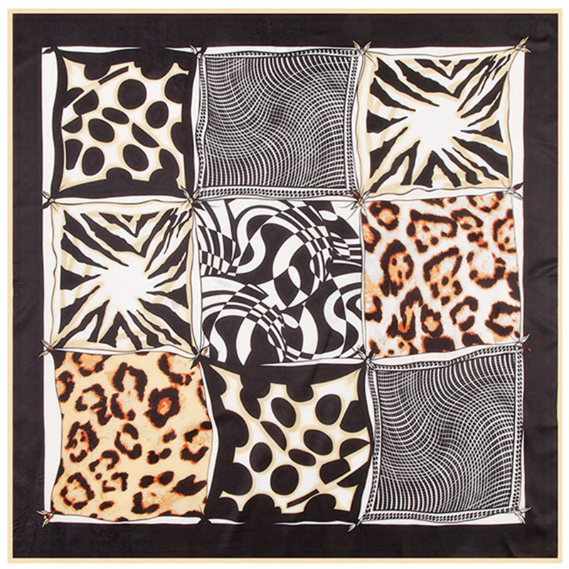 

Luxury Brand 100% Twill Silk Scarf Multicolor Leopard Print Square Scarf Design Kerchief Women Neck Echarpe Shawl Wraps