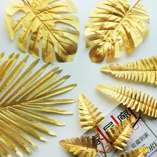 Fausses feuilles en plastique doré, 5 pièces, feuilles de palmier artificielles Style insulaire, décoration de mariage, plante verte, accessoires Photo, dec de fête