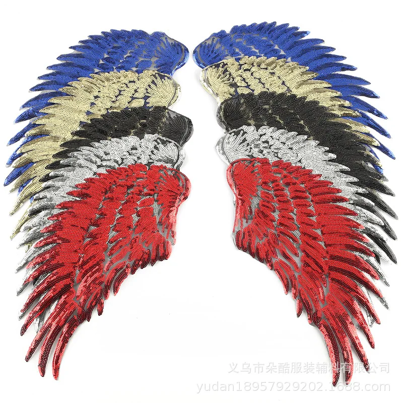 

1 Pair S/M/L Big Sequin Patch Angel Feather Wings Iron On Patches For Clothing Jacket Embroidery Applique Clothes Stickers DIY