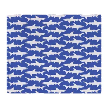 

School Of Sharks Blue And White Soft Fleece Throw Blanket Soft Flannel Blanket to on for the sofa/Bed/Car Portable Plaids