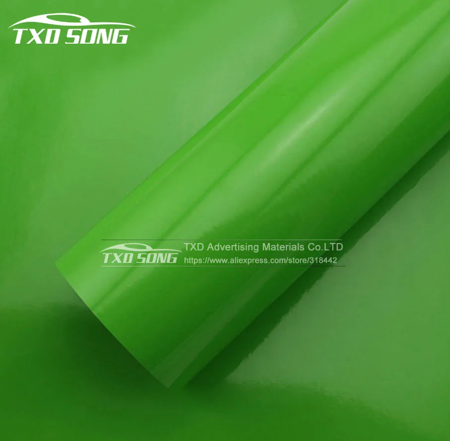 

1.52*30M(5FTX98FT) GLOSSY GREEN VINYL WRAP FILM WITH AIR FREE BUBBLES BY FREE SHIPPING