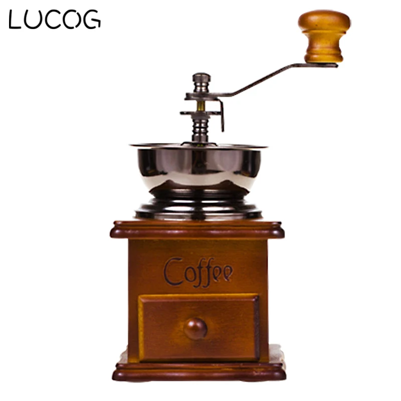 LUCOG Manual Wooden Coffee Grinder Hand Coffee Beans Grinding Machine Portable Burr Mill With High-quality Ceramic Millstone coffee maker manual ceramic burr coffee grinder hand mill coffee bean pepper grinder home office