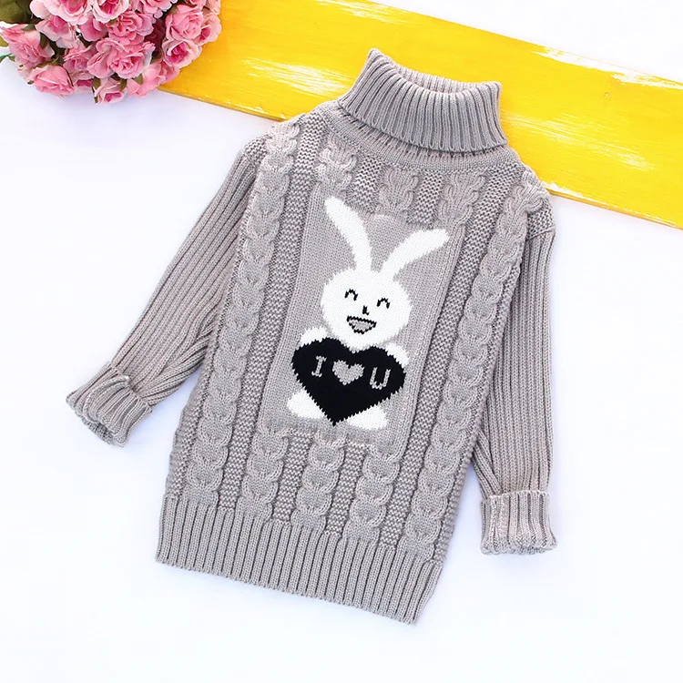 

Autumn Winter Infantil for Girls Baby Sweater Coats with Cartoon Rabbit Print Cute Kids Sweaters New Soft Turtleneck Coat 4t5t6t