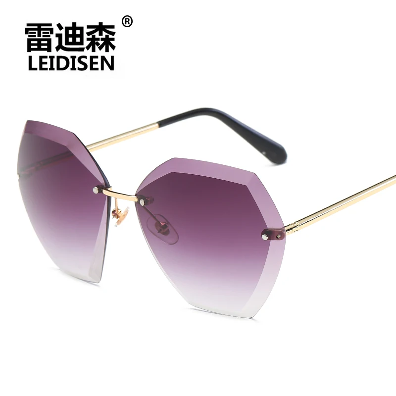 New Womens Sunglasses Rimless DIAMOND CUT Fashion Eyewear Purple Shades