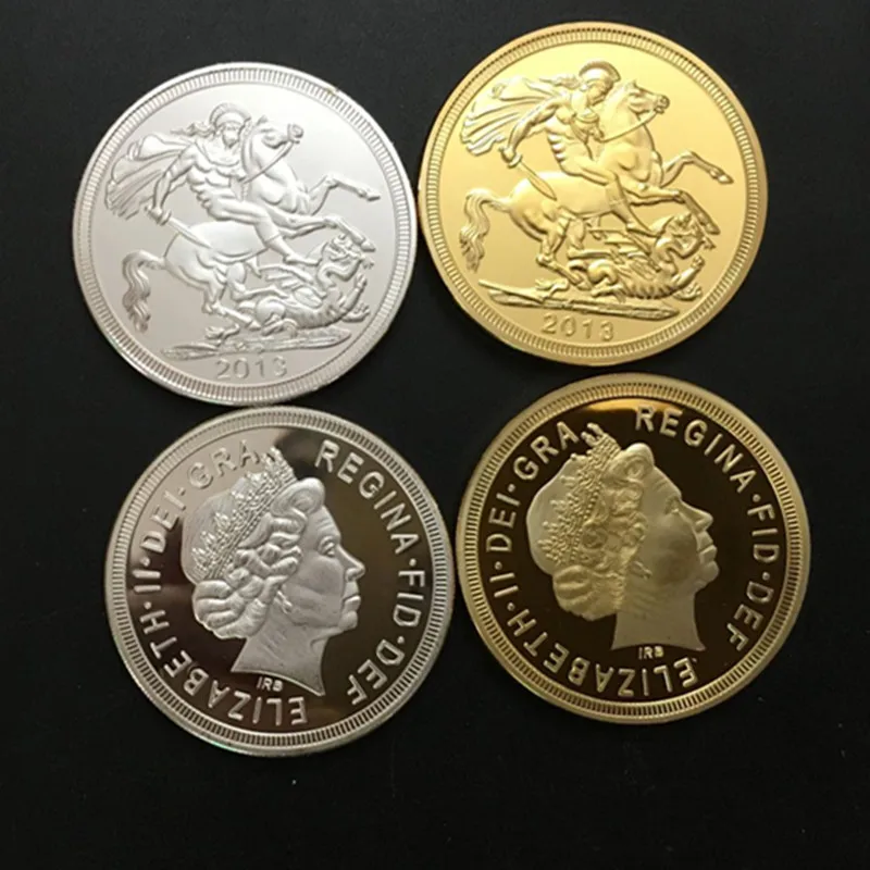 

2 pcs The knight Saint Michael George badge Elizabeth 2013 24k real gold plated 40 mm souvenir metal decoration coin