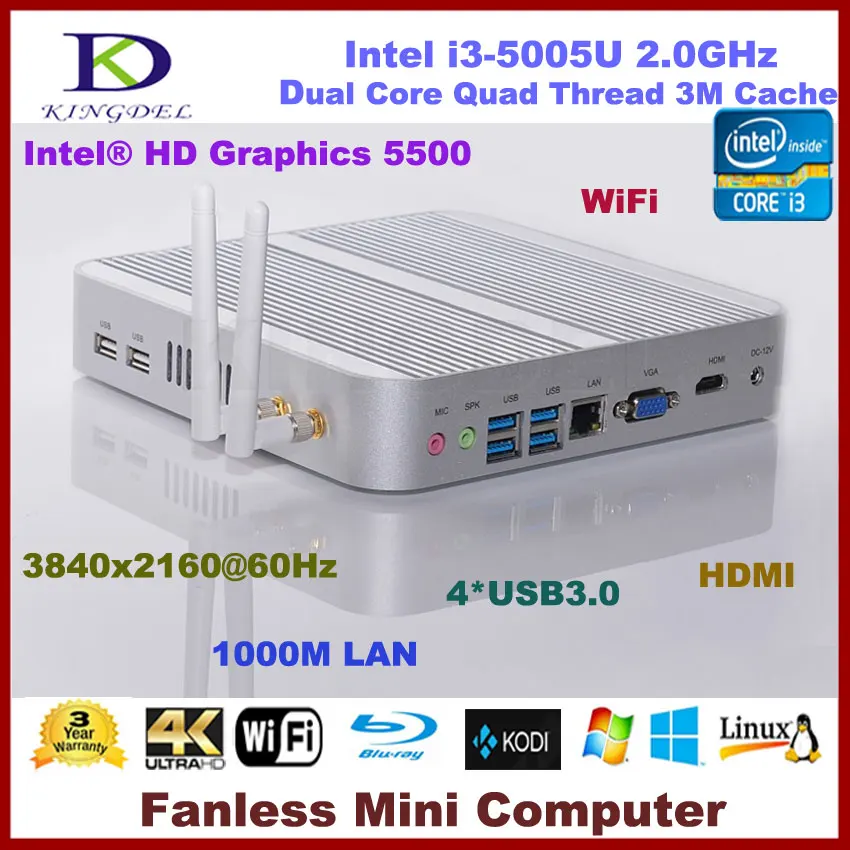 Mini PC i3 5005U/ i5 4200U Fanless PC Windows 10 Mini Computer HDMI VGA, HTPC Media 300M WIFI