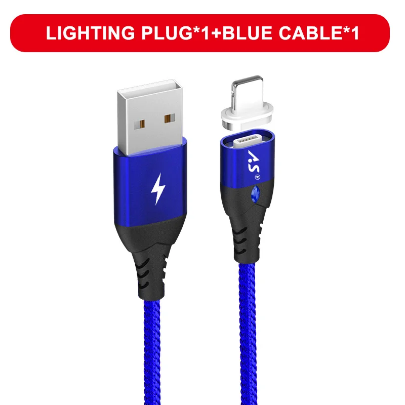 A.S Magnetic USB Cable for iPhone Cable XS Max XR X 8 7 6 Plus 6S 5 iPad Mini Fast Charging Cable Mobile Phone Charger Cord Data - Цвет: Blue for Apple