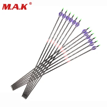 

6/12/24 pcs Pure Carbon Arrow Length 30.5 inches Spine 340 With 2" Plastic OD7.6mm For Compound Bow Archery Hunting/Shooting
