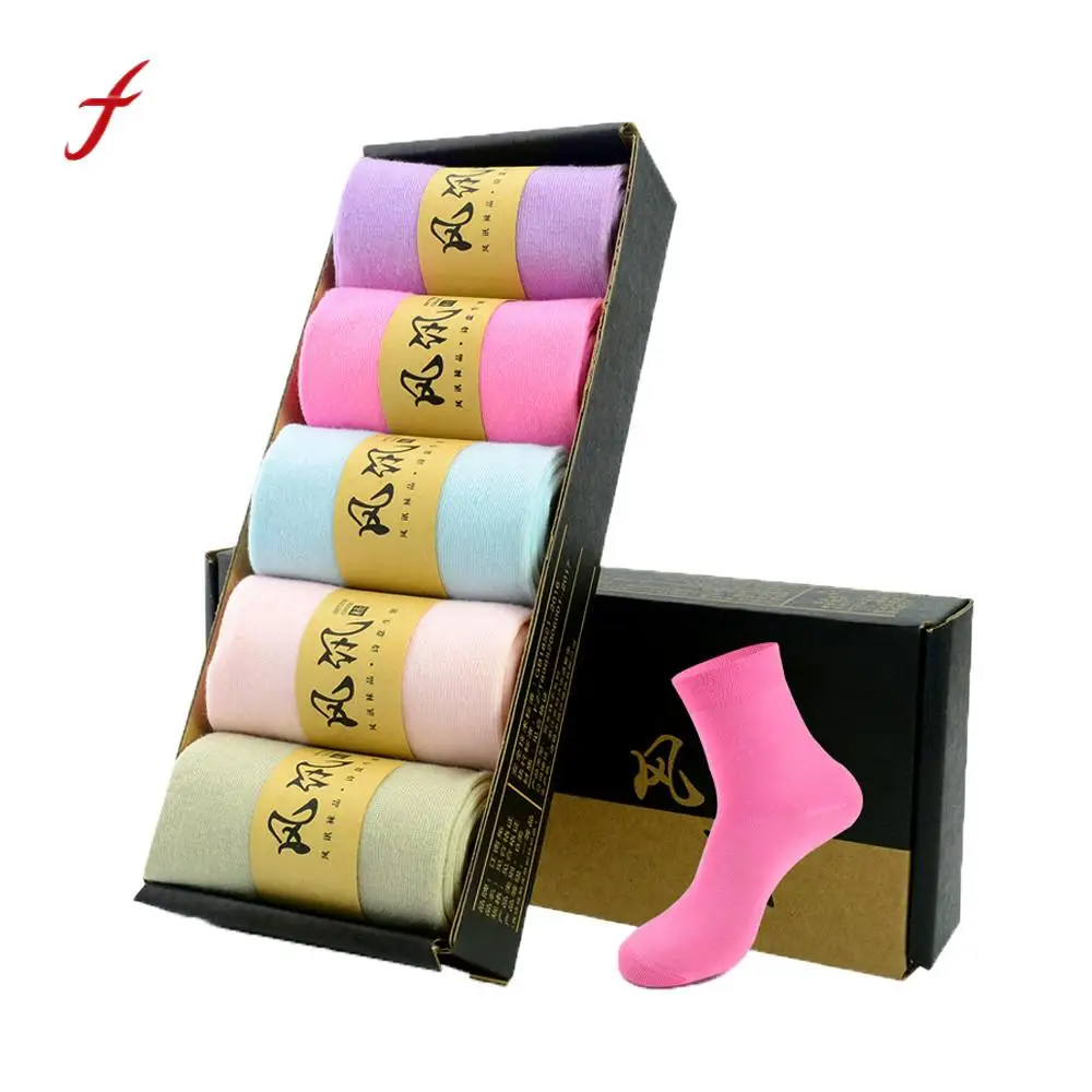Feitong Quality 5PCS Gift Box Womens Sock Cotton Girls Socks Warm
