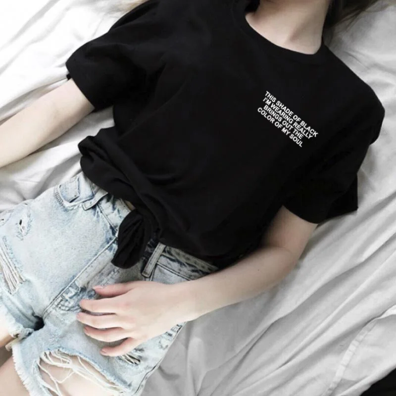 

Women Fashion Graphic Tee Summer Casual Pocket Printed Funny T-Shirt Qoutes Saying Top Tee The Shade of Black I m Wearing Really