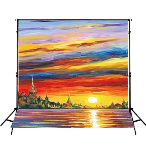 

TR 8x8ft Calm Sunset Oil Painting Seascape Printed Background Wall Painting Sunset Countryside Scenery Photography Backdrop
